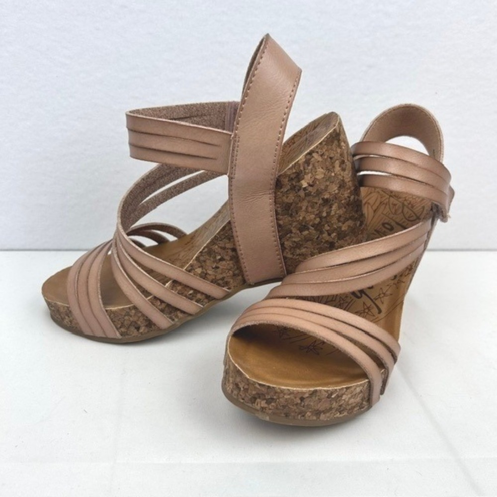 Blowfish Malibu Wedge Sandals Tan Multi Strap Cork Women Size 6.5